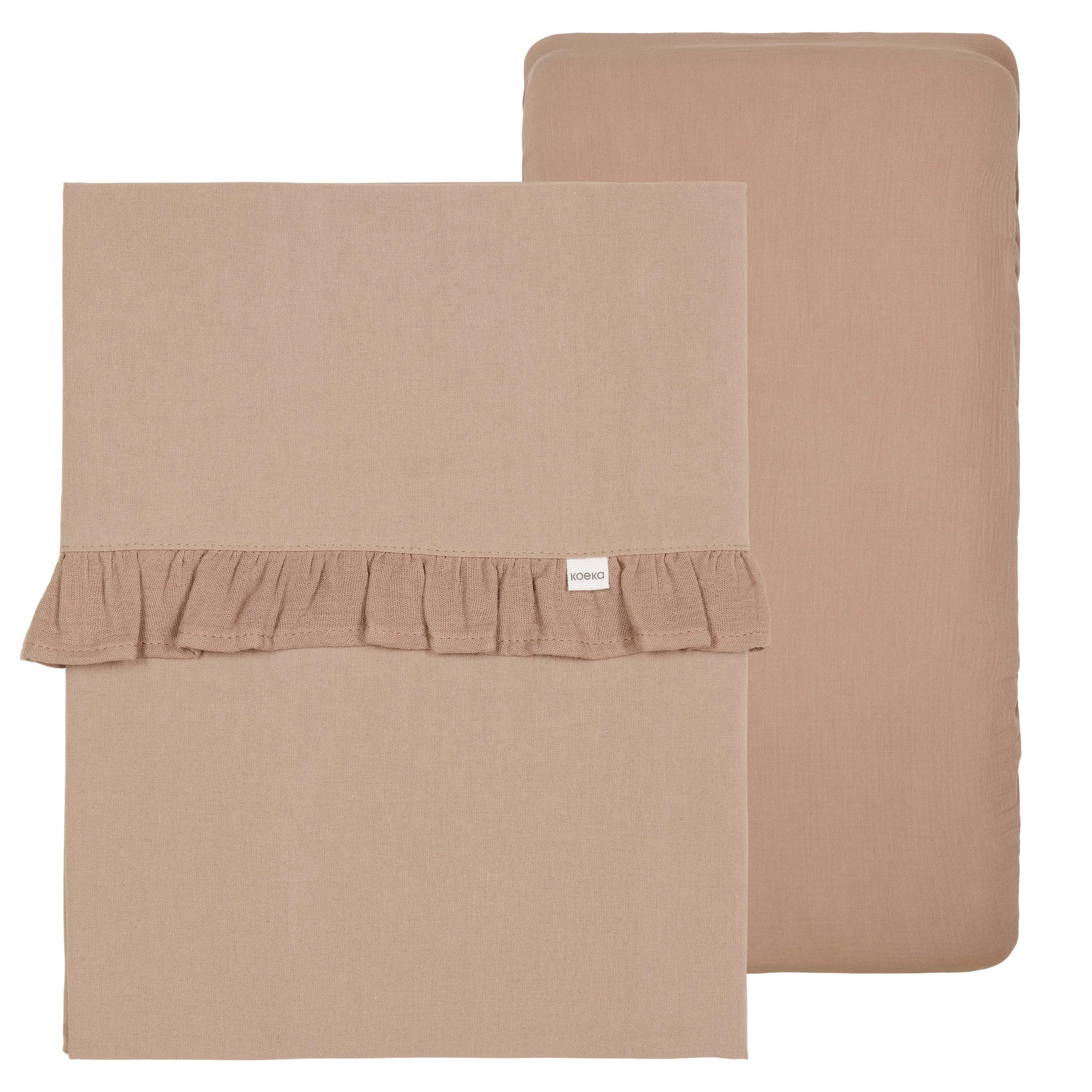 Cot sheet and fitted sheet ruffle combi pack Faro caffe