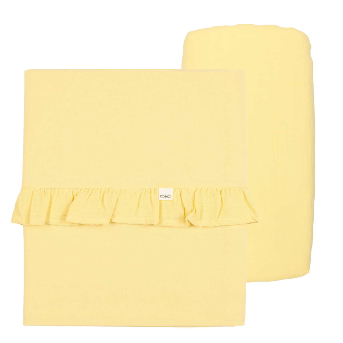 Cot sheet and fitted sheet ruffle combi pack Faro honey